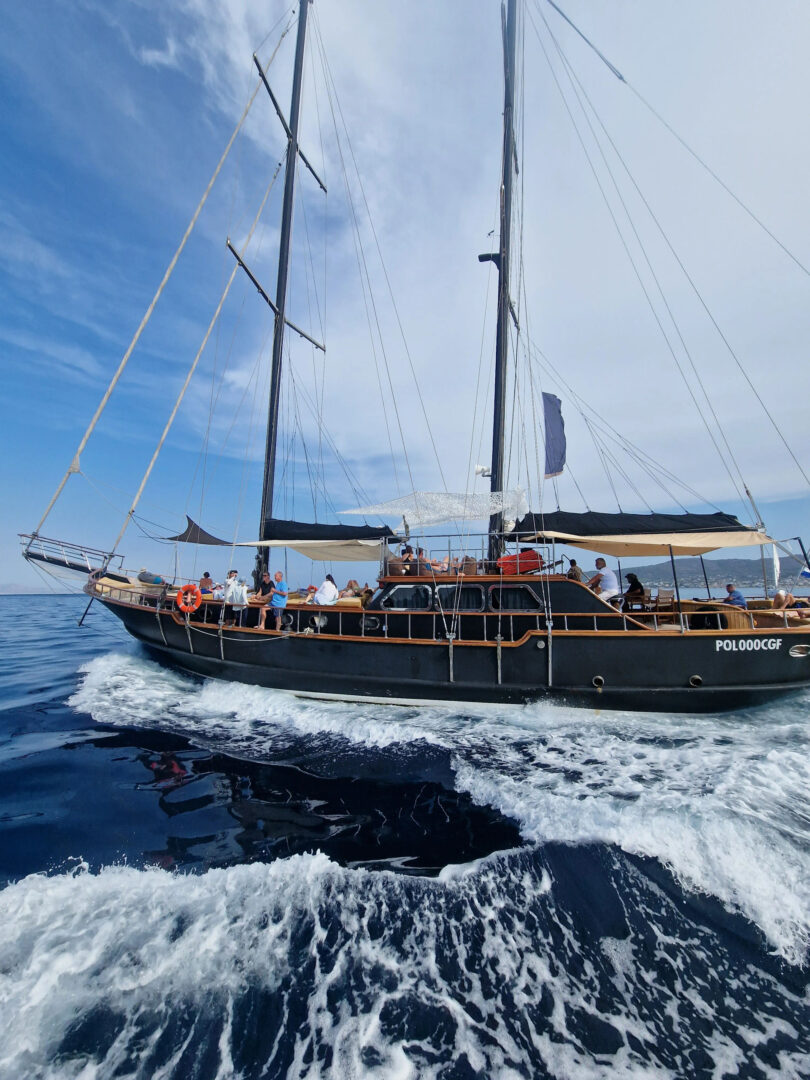 Sail the Saronic Gulf on a 78ft schooner, exploring the stunning islands of Agistri, Moni & Aegina with crystal-clear waters, scenic landscapes, and rich history with Events on Board