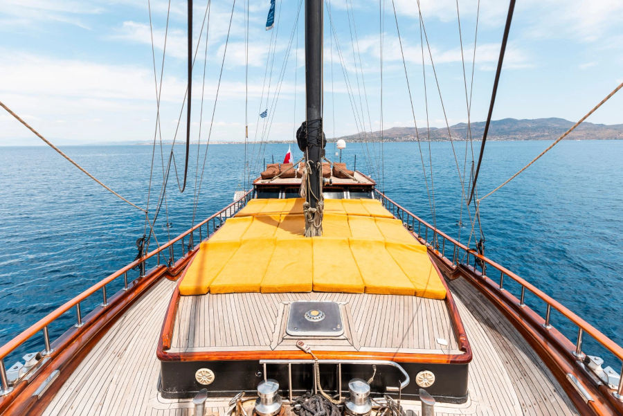 Sail the Saronic Gulf on a 78ft schooner, exploring the stunning islands of Agistri, Moni & Aegina with crystal-clear waters, scenic landscapes, and rich history with Events on Board