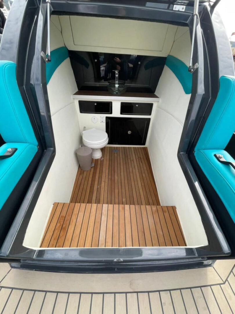 The stylish and modern interior of the Zen 40 rib boat used for the island hopping adventure from Mykonos to Paros by Events on Board.