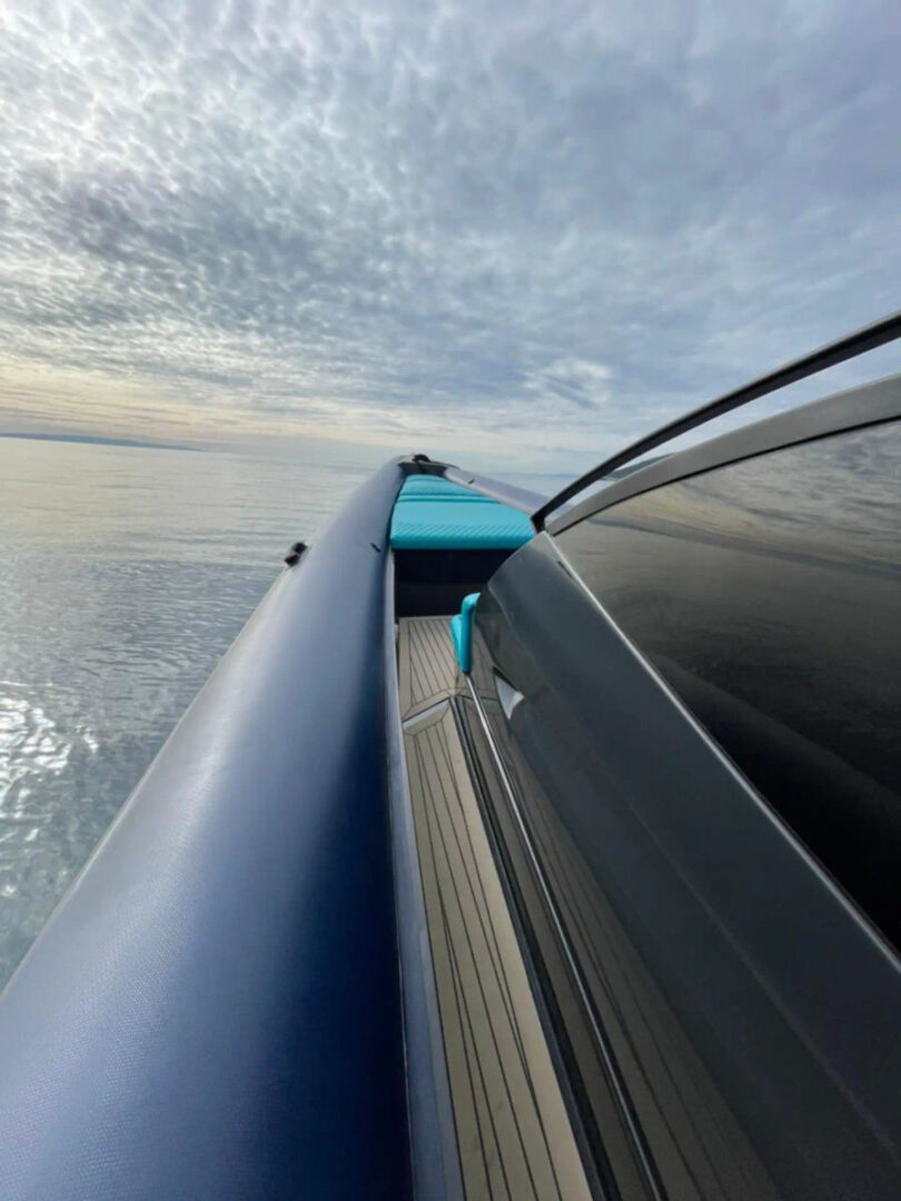 Side view from the Zen 40 rib boat showing the serene waters of the Aegean Sea during the Mykonos to Paros trip by Events on Board.
