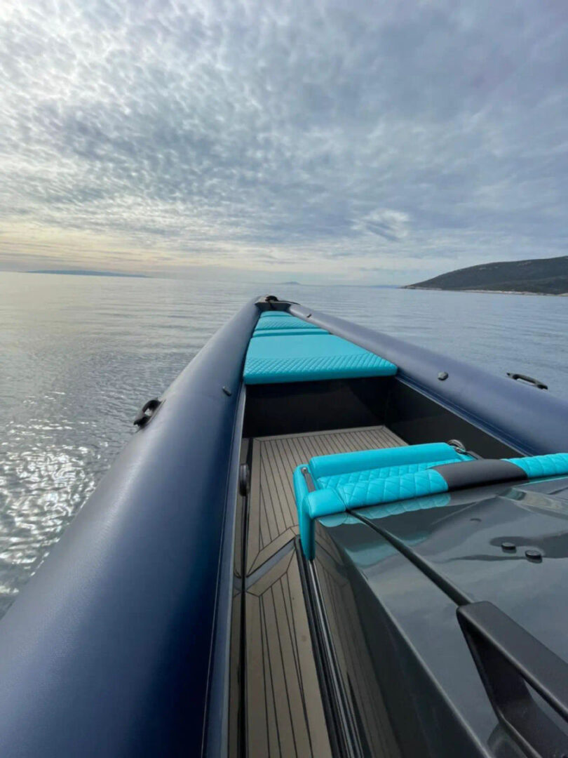 Back view of the Zen 40 rib boat with twin engines propelling it on the Mykonos to Paros cruise by Events on Board.