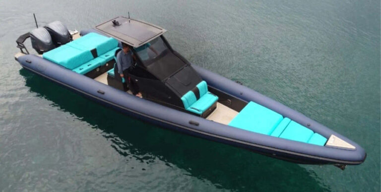 Top view of the Zen 40 rib boat during the Mykonos to Paros island hopping adventure by Events on Board.