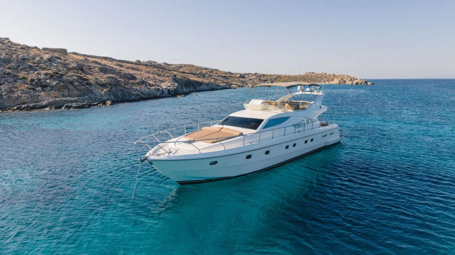 Mykonos Yacht Charter – Ferretti 620 Cruise to Delos & Rhenia or South Beaches | Half-Day or Full-Day Events on Board