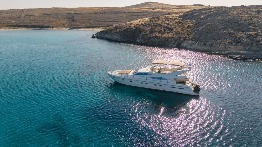 Mykonos Yacht Charter – Ferretti 620 Cruise to Delos & Rhenia or South Beaches | Half-Day or Full-Day Events on Board