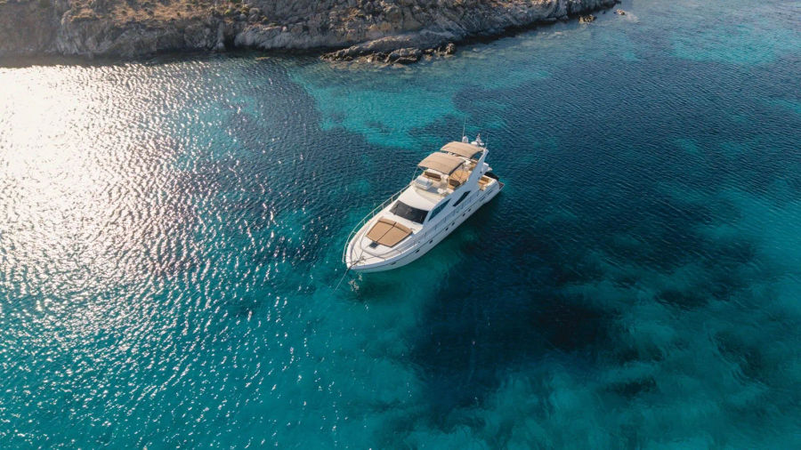 Mykonos Yacht Charter – Ferretti 620 Cruise to Delos & Rhenia or South Beaches | Half-Day or Full-Day Events on Board