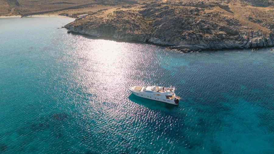 Mykonos Yacht Charter – Ferretti 620 Cruise to Delos & Rhenia or South Beaches | Half-Day or Full-Day Events on Board
