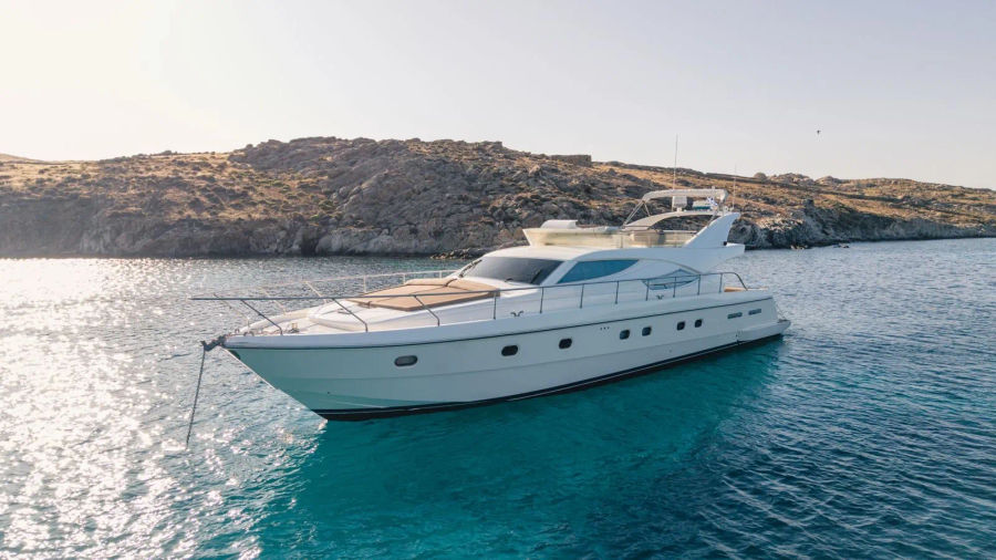 Mykonos Yacht Charter – Ferretti 620 Cruise to Delos & Rhenia or South Beaches | Half-Day or Full-Day Events on Board