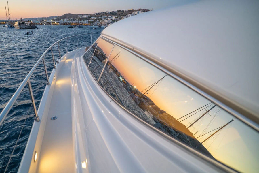 Mykonos Yacht Charter – Ferretti 620 Cruise to Delos & Rhenia or South Beaches | Half-Day or Full-Day Events on Board