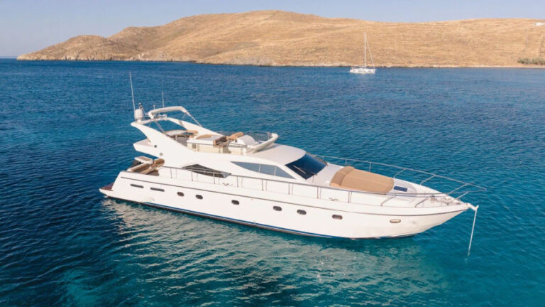 Mykonos Yacht Charter – Ferretti 620 Cruise to Delos & Rhenia or South Beaches | Half-Day or Full-Day Events on Board