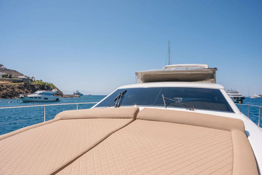 Mykonos Yacht Charter – Ferretti 620 Cruise to Delos & Rhenia or South Beaches | Half-Day or Full-Day Events on Board