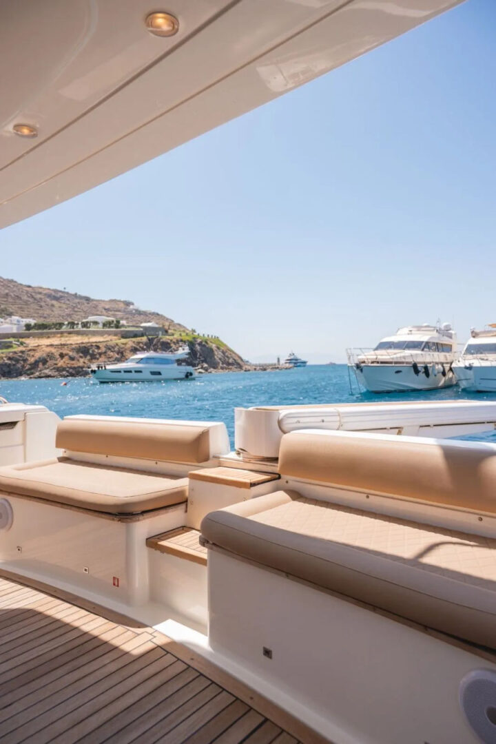 Mykonos Yacht Charter – Ferretti 620 Cruise to Delos & Rhenia or South Beaches | Half-Day or Full-Day Events on Board