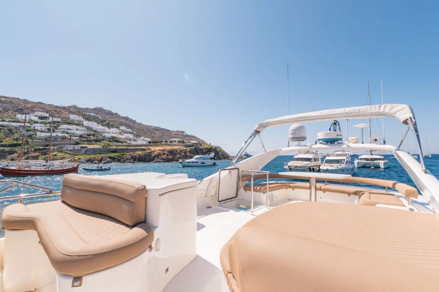 Mykonos Yacht Charter – Ferretti 620 Cruise to Delos & Rhenia or South Beaches | Half-Day or Full-Day Events on Board