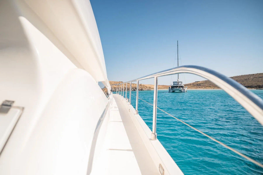Mykonos Yacht Charter – Ferretti 620 Cruise to Delos & Rhenia or South Beaches | Half-Day or Full-Day Events on Board