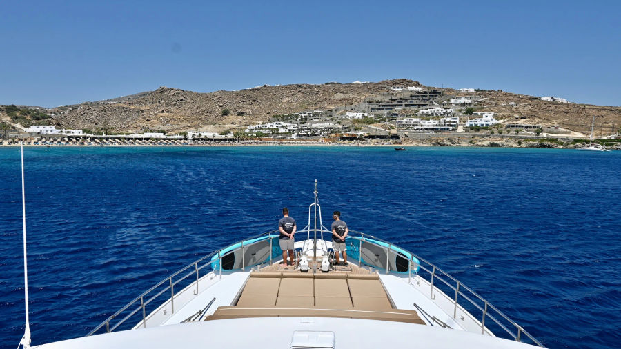 Mykonos Day Cruise with Tecnomarine 92 | Delos, Rhenia & South Coast Beaches Golden Yachting and Sailing