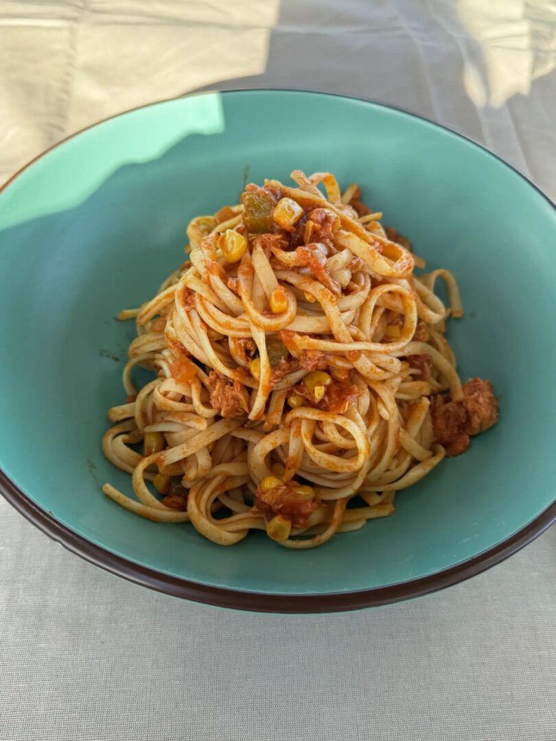 A gourmet pasta dish served on the Alfayacht 56 during the Gastronomy Sailing Cruise in Athens Riviera by Events on Board.